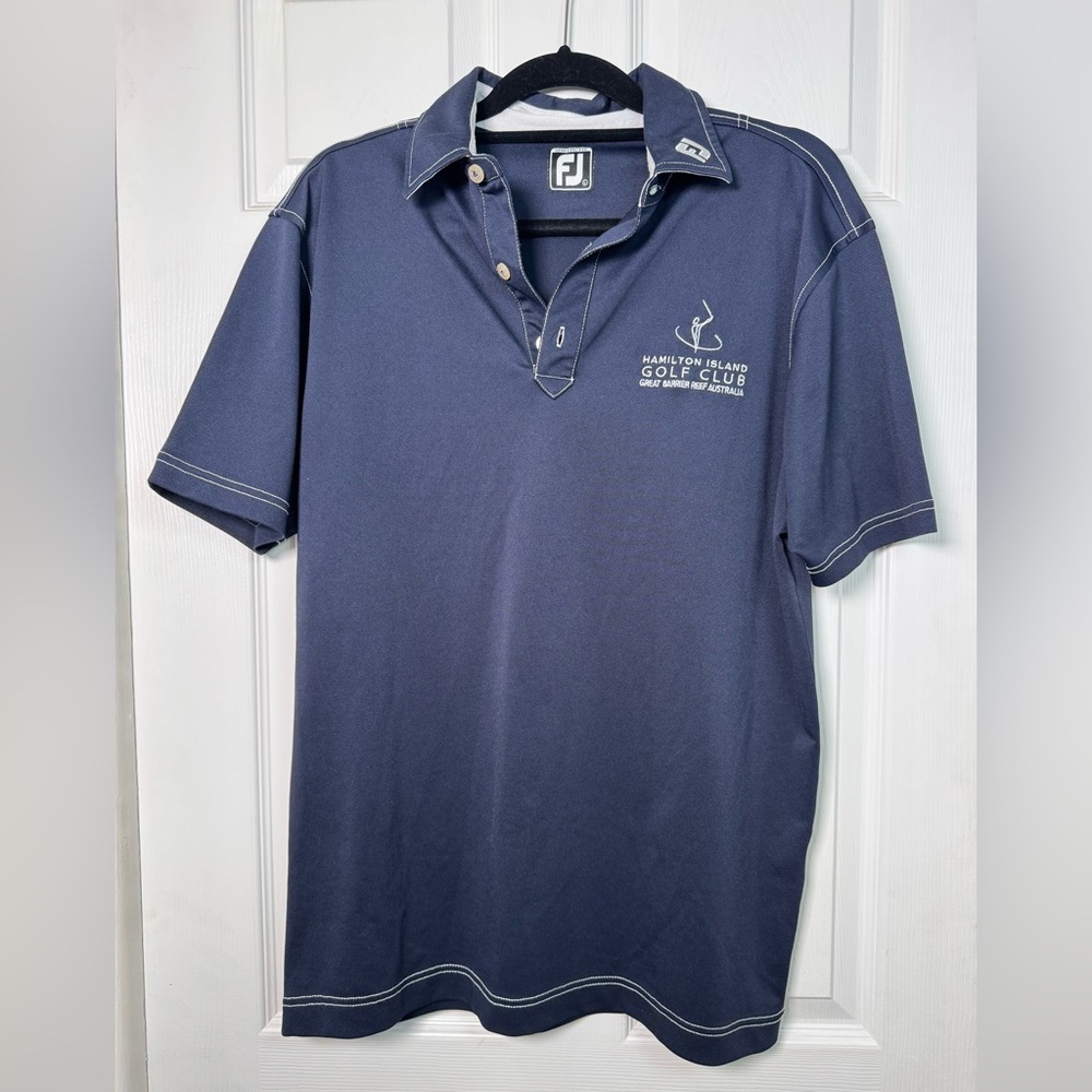 FootJoy Mens L Athletic Fit Blue Golf Polo Hamilton Island Golf Club